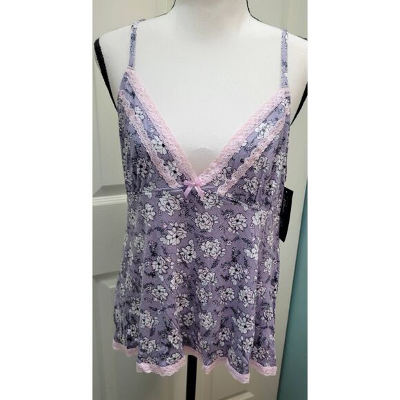 Rene Rofe' Sleepwear Cami Shorts Set Sz L New Floral Lace Trim Deep V Sleeveless - Picture 8 of 11